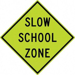 NMC - "Slow School Zone", 30" Wide x 30" High, Aluminum Traffic Control Signs - 0.08" Thick, Black on Yellow, Diamond Grade Reflectivity, Diamond, Post Mount - Americas Tooling