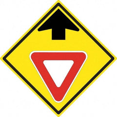 NMC - "Up Arrow, Yield Symbol", 24" Wide x 24" High, Aluminum Stop & Yield Signs - 0.08" Thick, Red & Black on Yellow, High Intensity Reflectivity, Diamond, Post Mount - Americas Tooling