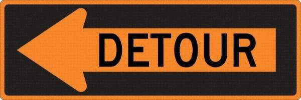 NMC - "Left Detour Inside", 30" Wide x 30" High, Aluminum Traffic Control Signs - 0.08" Thick, Black on Orange, High Intensity Reflectivity, Diamond, Post Mount - Americas Tooling