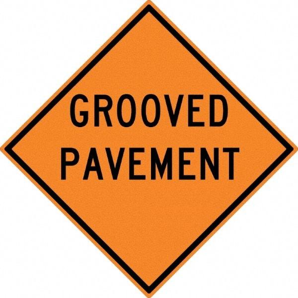 NMC - "Grooved Pavement", 30" Wide x 30" High, Aluminum Construction Roadway Signs - 0.08" Thick, Black on Orange, High Intensity Reflectivity, Diamond, Post Mount - Americas Tooling