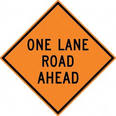 NMC - "One Lane Road Ahead", 30" Wide x 30" High, Aluminum Construction Roadway Signs - 0.08" Thick, Black on Orange, High Intensity Reflectivity, Diamond, Post Mount - Americas Tooling