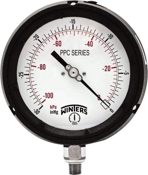 Winters - 4-1/2" Dial, 1/4 Thread, 30-0 Hg VAC Scale Range, Pressure Gauge - Bottom Connection Mount, Accurate to ±0.5% of Scale - Americas Tooling