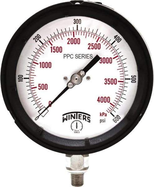 Winters - 4-1/2" Dial, 1/4 Thread, 0-600 Scale Range, Pressure Gauge - Bottom Connection Mount, Accurate to ±0.5% of Scale - Americas Tooling