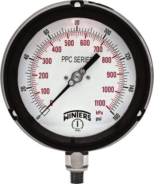 Winters - 4-1/2" Dial, 1/4 Thread, 0-160 Scale Range, Pressure Gauge - Bottom Connection Mount, Accurate to ±0.5% of Scale - Americas Tooling