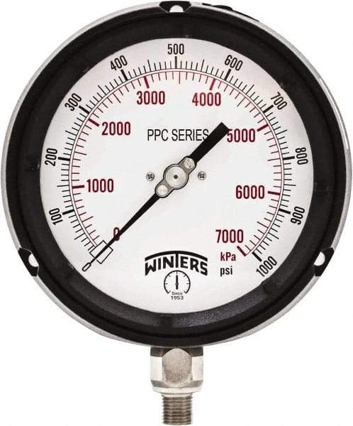 Winters - 4-1/2" Dial, 1/4 Thread, 0-1,000 Scale Range, Pressure Gauge - Bottom Connection Mount, Accurate to ±0.5% of Scale - Americas Tooling