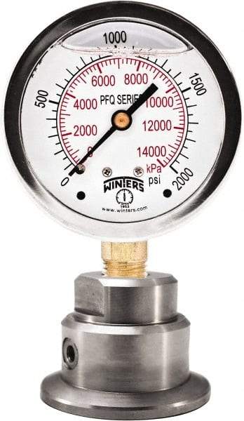 Winters - 2-1/2" Dial, 1/4 Thread, 0-200 Scale Range, Pressure Gauge - Bottom Connection Mount, Accurate to 1.5% of Scale - Americas Tooling