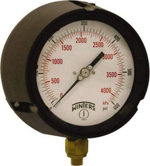 Winters - 4-1/2" Dial, 1/4 Thread, 0-600 Scale Range, Pressure Gauge - Bottom Connection Mount, Accurate to ±0.5% of Scale - Americas Tooling