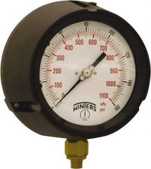 Winters - 4-1/2" Dial, 1/4 Thread, 0-160 Scale Range, Pressure Gauge - Bottom Connection Mount, Accurate to ±0.5% of Scale - Americas Tooling