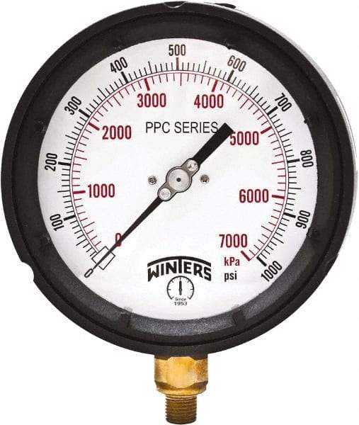 Winters - 4-1/2" Dial, 1/4 Thread, 0-1,000 Scale Range, Pressure Gauge - Bottom Connection Mount, Accurate to ±0.5% of Scale - Americas Tooling