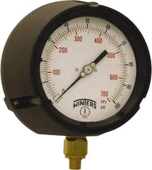 Winters - 4-1/2" Dial, 1/4 Thread, 0-100 Scale Range, Pressure Gauge - Bottom Connection Mount, Accurate to ±0.5% of Scale - Americas Tooling