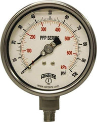 Winters - 4" Dial, 1/4 Thread, 0-100 Scale Range, Pressure Gauge - Bottom Connection Mount, Accurate to 0.01% of Scale - Americas Tooling