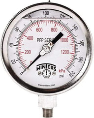 Winters - 4" Dial, 1/4 Thread, 0-200 Scale Range, Pressure Gauge - Bottom Connection Mount, Accurate to 0.01% of Scale - Americas Tooling