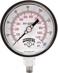 Winters - 4" Dial, 1/4 Thread, 0-160 Scale Range, Pressure Gauge - Bottom Connection Mount, Accurate to 0.01% of Scale - Americas Tooling