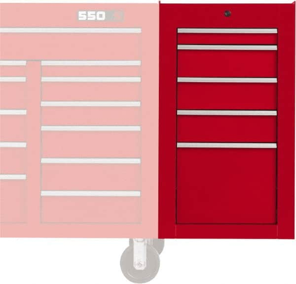 Proto - 5 Drawer Red Side Cabinet - 19" Wide x 34" High x 25" Deep, Use with Proto Roller Cabinet - Americas Tooling