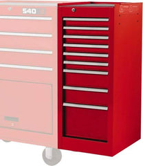 Proto - 9 Drawer Red Side Cabinet - 15" Wide x 35" High x 18" Deep, Use with Vinyl Top, Drawer Liners - Americas Tooling