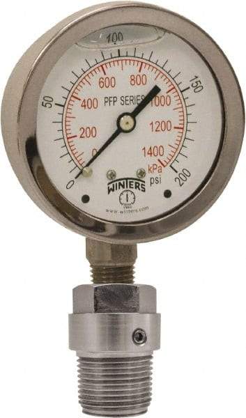 Winters - 2-1/2" Dial, 1/4 Thread, 0-160 Scale Range, Pressure Gauge - Bottom Connection Mount, Accurate to 1.5% of Scale - Americas Tooling