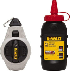 DeWALT - 100' Long Reel & Chalk Set - Silver & Black, Includes 4 oz Red Chalk - Americas Tooling