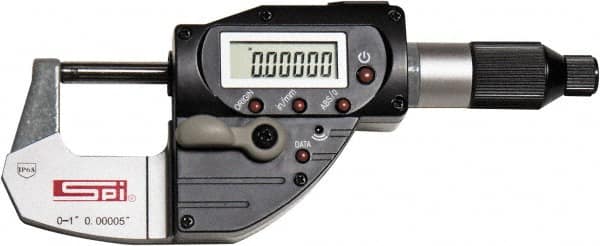 SPI - 0 to 1" Range, 0.00005" Resolution, IP65 Electronic Outside Micrometer - 0.00015" Accuracy, CR2032 Battery - Americas Tooling