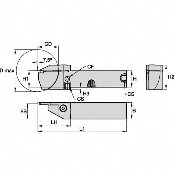 Kennametal - External Thread, 16mm Max Cut of Depth, 3mm Min Groove Width, 5" OAL, Right Hand Indexable Grooving Cutoff Toolholder - 1/2" Shank Height x 1/2" Shank Width, EG0300M03P02 Insert Style, EVSC Toolholder Style, Series Beyond Evolution - Americas Tooling