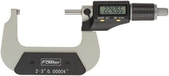 Fowler - 2 to 3" Range, 0.00005" Resolution, Standard Throat IP54 Electronic Outside Micrometer - 0.0002" Accuracy, Ratchet Stop Thimble, Carbide Face, CR2032 Battery - Americas Tooling