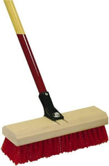 Harper Brush - 2-1/2" Bristle Length, Polypropylene Deck Scrub Brush - 54" Long x 12" Wide Head, 60" OAL, Straight Handle, Red, Wood Block - Americas Tooling