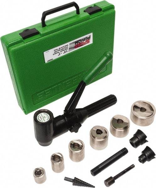 Greenlee - 19 Piece, .885 to 2.416" Punch Hole Diam, Hydraulic Knockout Set - Round Punch, 10 Gage Steel - Americas Tooling