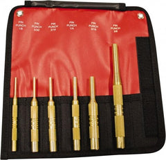 Mayhew - 6 Piece, 1/8 to 3/8", Pin Punch Set - Round Shank, Brass, Comes in Pouch - Americas Tooling