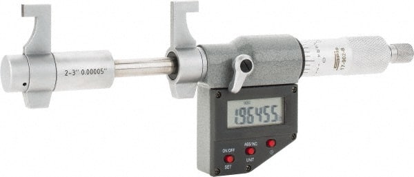 SPI - 2 to 3" Range, 0.00005" Resolution, Ratchet Stop Thimble, Electronic Inside & Tubular Micrometer - Americas Tooling