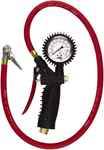 Milton - 0 to 230 psi Dial Ball Foot with Clip Tire Pressure Gauge - 36' Hose Length - Americas Tooling