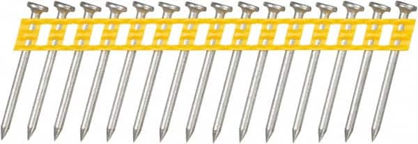 DeWALT - 13 Gauge 0.102" Shank Diam 1-1/2" Long Concrete Nails for Power Nailers - Steel, Zinc Finish, Smooth Shank, Angled Stick Plastic Collation, Round Head - Americas Tooling