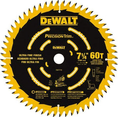 DeWALT - 7-1/4" Diam, 5/8" Arbor Hole Diam, 60 Tooth Wet & Dry Cut Saw Blade - Tungsten Carbide-Tipped, Smooth Action, Standard Round Arbor - Americas Tooling