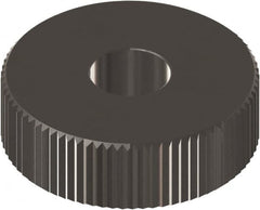 Made in USA - 3/4" Diam, 90° Tooth Angle, 35 TPI, Beveled Face, Form Type Cobalt Straight Knurl Wheel - 1/4" Face Width, 1/4" Hole, Circular Pitch, 0° Helix, Ferritic Nitrocarburizing Finish, Series KN - Exact Industrial Supply