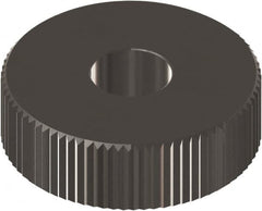 Made in USA - 3/4" Diam, 90° Tooth Angle, 33 TPI, Beveled Face, Form Type Cobalt Straight Knurl Wheel - 3/8" Face Width, 1/4" Hole, Circular Pitch, 0° Helix, Ferritic Nitrocarburizing Finish, Series KP - Exact Industrial Supply