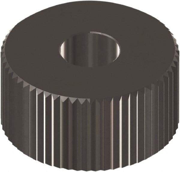 Made in USA - 3/4" Diam, 90° Tooth Angle, 10 TPI, Form Type Cobalt Straight Knurl Wheel - 0.197" Face Width, 1/4" Hole, Circular Pitch, 0° Helix, Ferritic Nitrocarburizing Finish, Series KM - Exact Industrial Supply