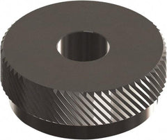 Made in USA - 1" Diam, 90° Tooth Angle, 40 TPI, Beveled Face, Form Type Cobalt Left-Hand Diagonal Knurl Wheel - 3/8" Face Width, 5/16" Hole, Circular Pitch, 30° Helix, Ferritic Nitrocarburizing Finish, Series OU - Exact Industrial Supply