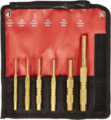 Mayhew - 6 Piece, 3 to 10mm, Pin Punch Set - Round Shank, Brass, Comes in Kit Bag - Americas Tooling