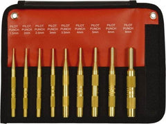 Mayhew - 9 Piece, 1.5 to 10mm, Pin Punch Set - Round Shank, Brass, Comes in Kit Bag - Americas Tooling