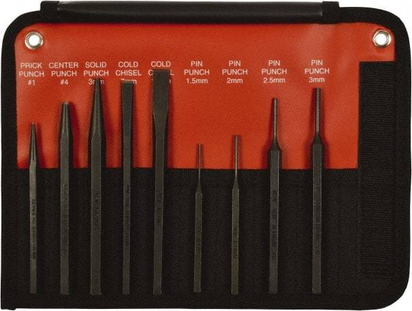 Mayhew - 9 Piece, 9/32 to 5/32", Pin Punch Set - Hex Shank, Steel, Comes in Kit Bag - Americas Tooling