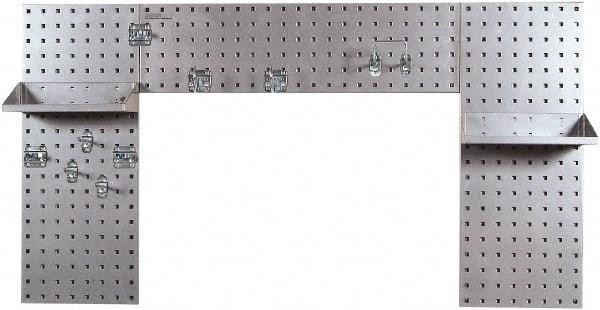 Triton - 30" Wide x 55" High Peg Board Strip - 3 Panels, 9 Hooks, Steel with Epoxy Coating, Silver - Americas Tooling