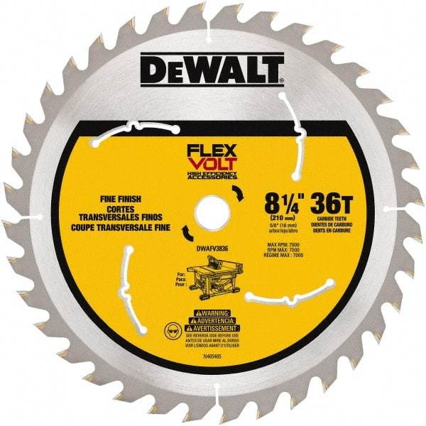 DeWALT - 8-1/4" Diam, 15.88mm Arbor Hole Diam, 36 Tooth Wet & Dry Cut Saw Blade - Steel, Smooth Action, Standard Round Arbor - Americas Tooling