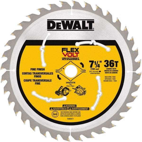 DeWALT - 7-1/4" Diam, 15.88mm Arbor Hole Diam, 36 Tooth Wet & Dry Cut Saw Blade - Steel, Smooth Action, Standard Round Arbor - Americas Tooling