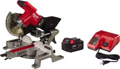 Milwaukee Tool - 5 Amp, 18 Volt, 5,000 RPM, 49° Left & Right Double Bevel Sliding Miter Saw - 5/8" Arbor, 7-1/4" Blade Diam, Includes Blade Wrench, Blade, Battery Pack & Battery Charger - Americas Tooling