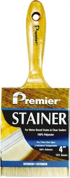 Premier Paint Roller - 4" Flat Polyester Stainer Brush - 3" Bristle Length, 6-1/2" Wood Beavertail Handle - Americas Tooling