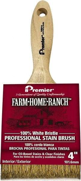 Premier Paint Roller - 4" Flat White China Bristle Stainer Brush - 2-5/8" Bristle Length, 6" Wood Beavertail Handle - Americas Tooling