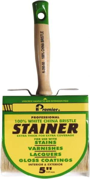 Premier Paint Roller - 5" Flat White China Bristle Stainer Brush - 3" Bristle Length, 5-1/4" Wood Threaded Wood Handle - Americas Tooling