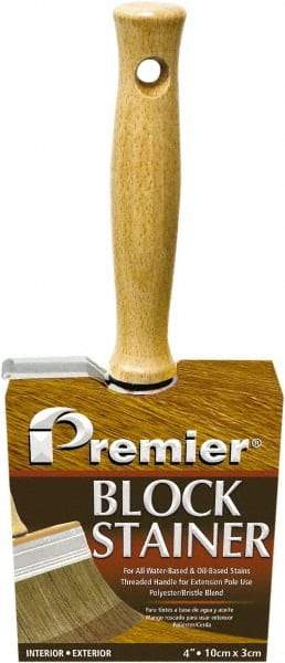 Premier Paint Roller - 4" Flat Polyester/Natural Stainer Brush - 3" Bristle Length, 5-1/4" Wood Threaded Wood Handle - Americas Tooling