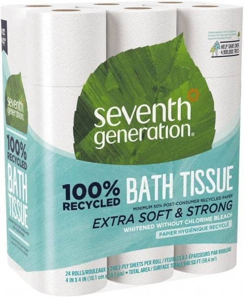 Seventh Generation - 960' Roll Length x 4" Sheet Width, Standard Roll Toilet Tissue - 240 Sheets per Roll, 2 Ply, White, Recycled Fiber - Americas Tooling