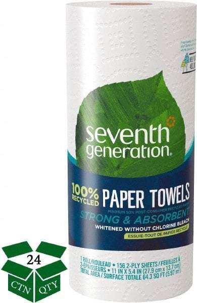 Seventh Generation - Perforated Roll of 2 Ply White Paper Towels - 11" Wide, No Added Dyes or Fragrances, 100% Recycled - Americas Tooling