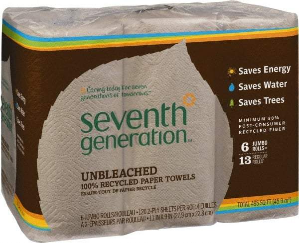 Seventh Generation - Perforated Roll of 2 Ply Brown Paper Towels - 11" Wide, No Added Dyes or Fragrances, Unbleached, 100% Recycled - Americas Tooling