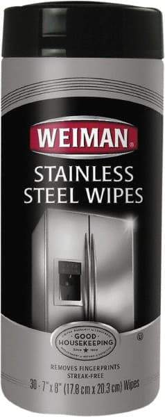 Weiman - Pre-Moistened Stainless Steel Cleaner Wipes - Canister, 8" x 7" Sheet Size, White - Americas Tooling